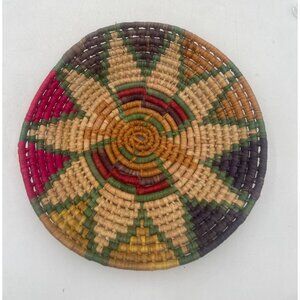 Makali Sunburst Raffia Basket Diameter Made in Uganda Rustic Cabin Core  10"